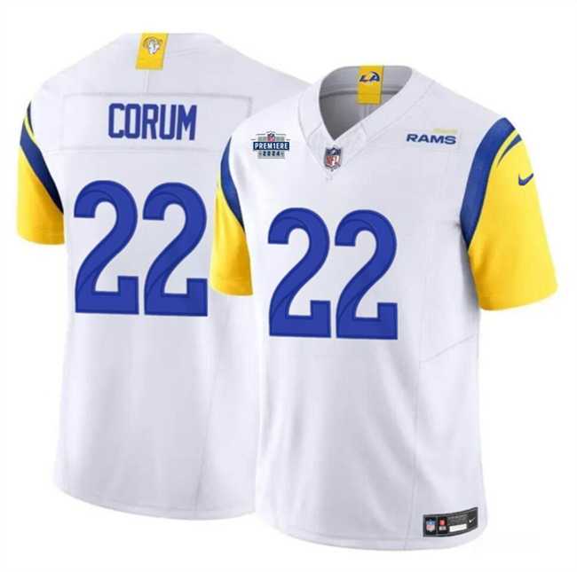 Men & Women & Youth Los Angeles Rams #22 Blake Corum White 2024 With Dradt Patch F.U.S.E Vapor Untouchable Stitched Jersey->los angeles rams->NFL Jersey